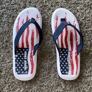 Wave Zone Red, White, and Blue Flag Flip Flops